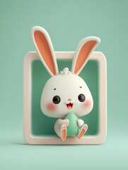 Osterhase h&auml;lt ein Osterei und sitzt in einem Rahmen