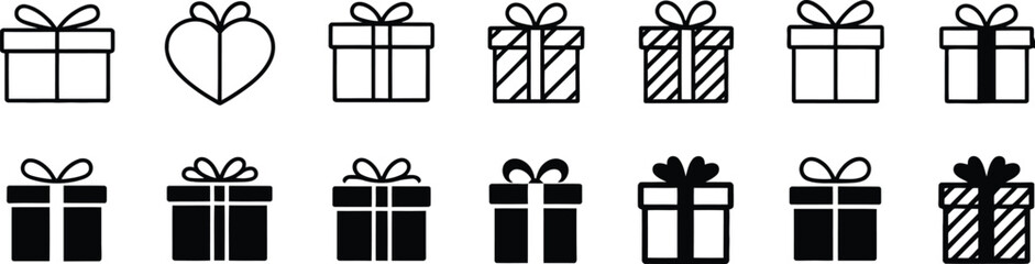 Collection of black and white gift box icons