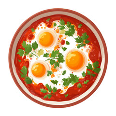 2D minimalist flat vector of a Shakshuka, contemporary clean design isolated on white.