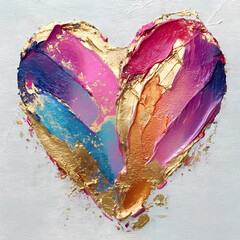 abstraktes buntes Herz mit gold - Stil Acryl- oder &Ouml;lfarbe