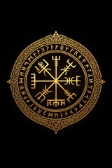 Intricate Norse Symbol Design on Black Background