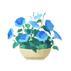 A simple and modern flat 2D vector of a Morning Glory Basket, isolated on a pure white background.