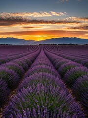 Fototapeta premium Sunset over lavender fields