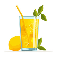 Clean 2D flat vector depiction of a Lemonade, designed in minimalist modern style with white background.