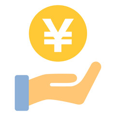 Obraz premium 円マークのコインを手で支えるフラットアイコン /Yen Coin on Hand Flat Icon