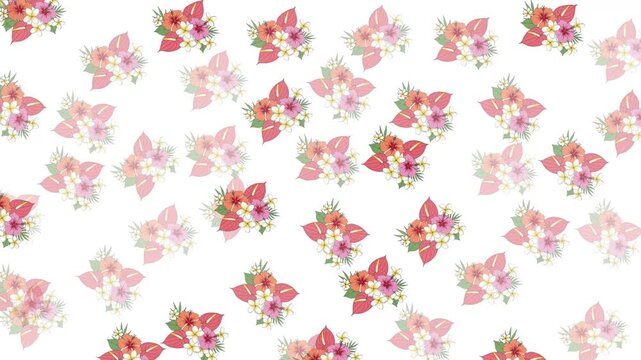 Seamless Hawaiian floral pattern with tropical flowers and lush leaves, creating a colorful island-inspired background for textiles, wallpapers, and branding.