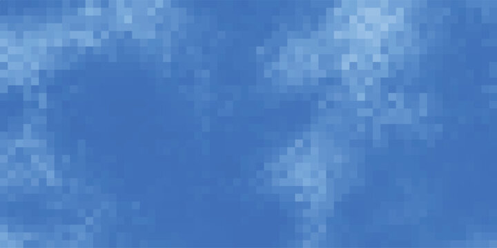 Pixelated blue sky with soft white cloud formations creating a digital abstract background texture with a retro aesthetic and subtle gradient effects
