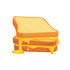 Flat 2D minimalist illustration of a Grilled Cheese Sandwich, modern vector design with white background.