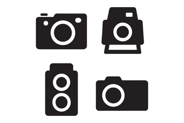 Set of Flat Black Camera Icons for Photography