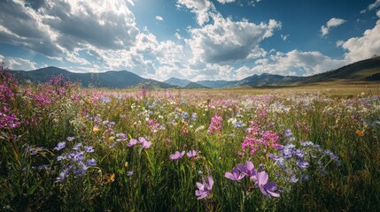 Fototapeta premium Wildflowers in a sunlit meadow