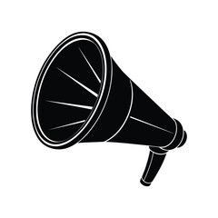 A black and white silhouette of a classic megaphone