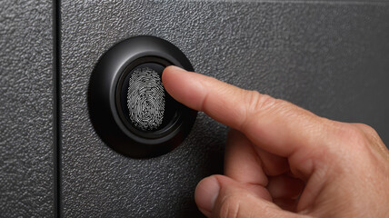 Fingerprint on touchscreen interface of safe for smart security system