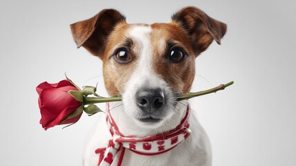 A high-resolution studio photograph of a cute dog Jack Russell Terrier, looking directly at the camera with bright, expressive eyes represent valentine day