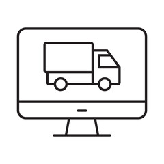 Online shipment tracking linear icon vector illustration symbol isolated white background computer monitor truck screen digital logistics internet delivery outline