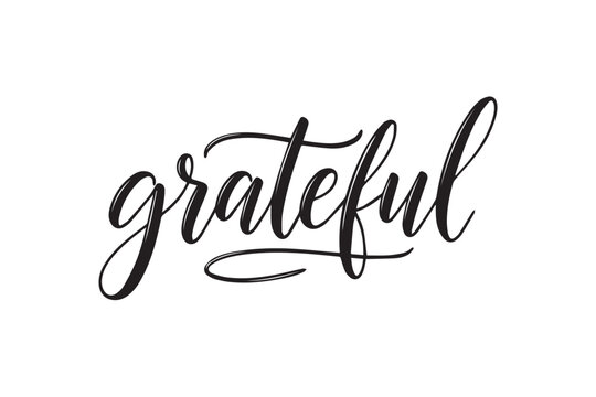 Black cursive grateful text vector illustration on transparent background