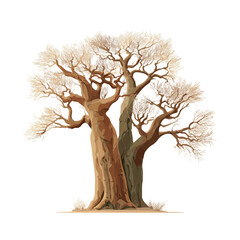 Flat 2D minimalist illustration of a Baobab Tree, modern vector design with white background.