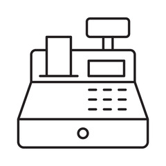 Cash register machine linear icon vector illustration symbol isolated white background store pos sale retail payment check checkout counter receipt outline