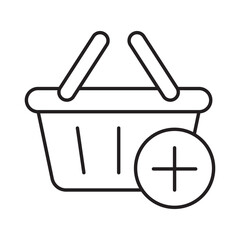 Add to shopping basket linear icon vector illustration symbol isolated white background plus sign retail store buy purchase new item commerce outline design