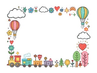 Fototapeta premium A playful and colorful illustration of a cheerful border design with balloons and train