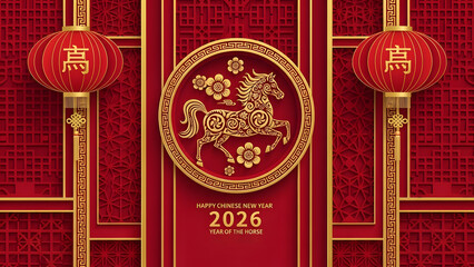 Fototapeta premium Chinese dragon design on red background.