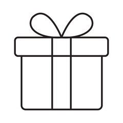 Gift box present linear icon vector illustration symbol isolated white background surprise package ribbon bow celebration holiday birthday event outline design