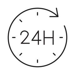 Twenty four hour service linear icon vector illustration symbol isolated white background time clock open daily support cycle day night assistance outline design