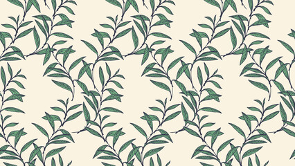 Seamless vector pattern with hand drawn green leafy branches on a light background. Elegant and organic design for textiles, wallpapers, eco packaging, and natural themed branding © incarnadine