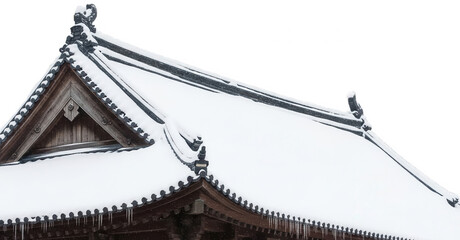 Japanese Roof png Temple Architecture cutout Asian Building png Historic Structure cutout Snow Covered png Winter Scene cutout Pagoda Roof png