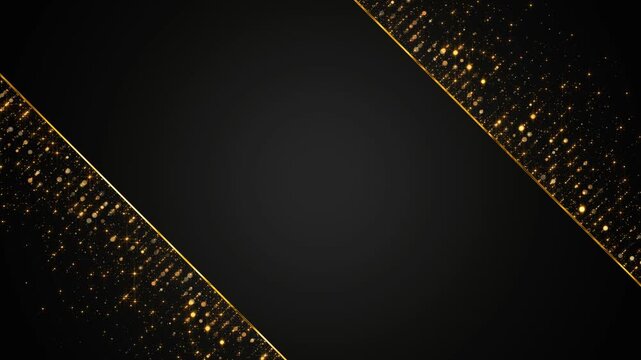 abstract gold border frame with golden glitter shiny stars and bokeh lights and particle animation,dark luxury holiday christmas and new year social media motion background