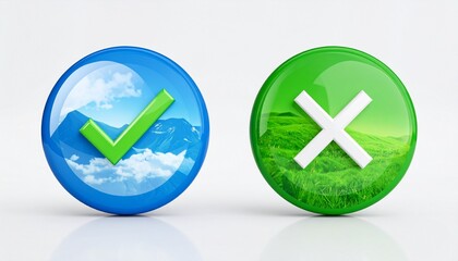   
Two circular buttons showing approval and disapproval with gold-bordered icons