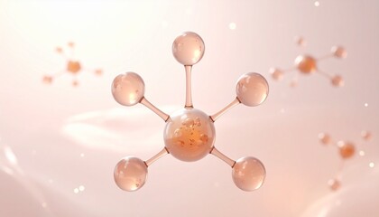 Digital rendering of water molecules with blue spheres and bent atomic geometry