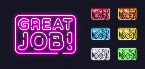 Bundle of neon GREAT JOB signs in multiple vivid shades, perfect for celebrating achievements and encouragement.
