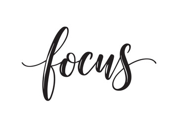 Elegant black cursive focus text, vector illustration on transparent background