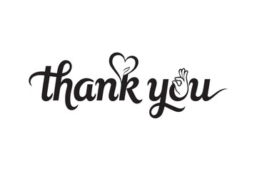 Black thank you lettering with heart, vector illustration on transparent background