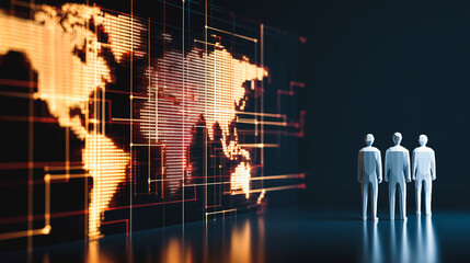 Global Business Team Strategy Looking at Digital World Map Network