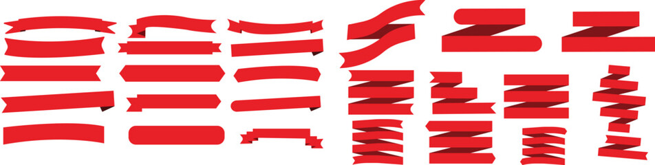 Big set ribbons banners isolated background. Ribbon elements. Simple ribbons collection. Red banner. Flat style - stock vector.