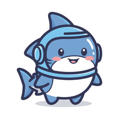 Fototapeta premium Cute Cartoon Shark in Diving Helmet Illustration