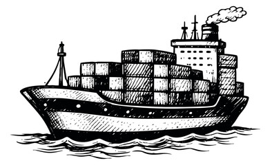 Obraz premium Hand drawn illustration of a container ship depicting cargo transport for global shipping