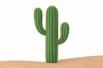 Isolated 3 D rendering of a green cactus with brown sandy ground 3D rendering desert