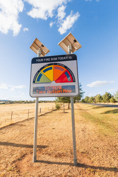 Extreme fire danger risk warning sign beside road in rural New South Wales