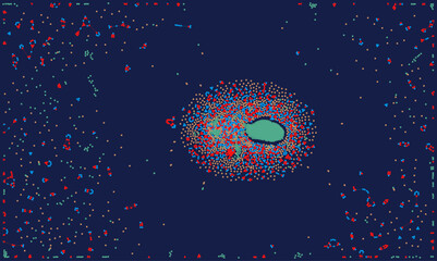 Complex network vector illustration featuring a central cluster of nodes resembling a virus or galaxy, ideal for big data, artificial intelligence, biotechnology, and digital transformation themes.