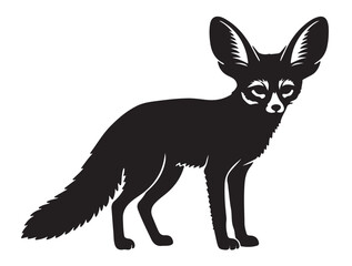 Fennec Fox in silhouette white background. 