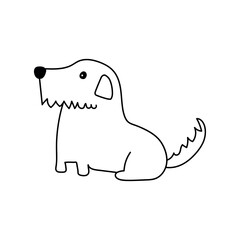 Funny dog ​​sitting with his tail raised. Doodle vector illustration. Isolated on a white background.