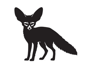 Fennec Fox in silhouette white background.