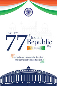 77th Indian Republic Day celebration poster illustration for 26 January