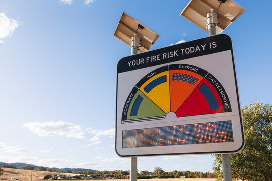 Extreme fire danger risk warning sign advising total fire ban in November 2025