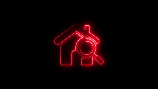 Red Neon House Magnifying Glass Real Estate Search Concept property search home finder