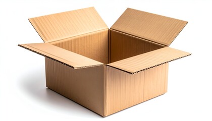 An open empty cardboard box viewed from above on a white background