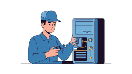 Technician Repairing Computer Hardware Illustration