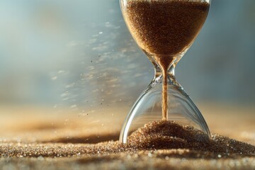 flowing sand inside glass hourglass symbolizing passing time inevitability and pressure concept of deadlines productivity time management and business decision making